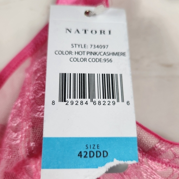 Natori True Decadence Bra Swiss Embroidery Sheer Lace Full Figure Pink 42DDD - Picture 7 of 14